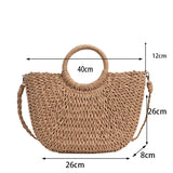 Handgemaakte Stro Woven Handtas Dames – Ruime Zomer Strandtas met Comfortabele Handvatten in Natuurlijk Beige 4