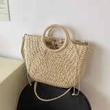 Handgemaakte Stro Woven Handtas Dames – Ruime Zomer Strandtas met Comfortabele Handvatten in Natuurlijk Beige 6