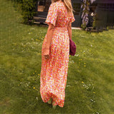 Timeless V-Neck Maxi Dress with Short Sleeves and Floral Pattern