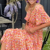 Timeless V-Neck Maxi Dress with Short Sleeves and Floral Pattern