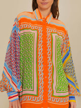Kleurige Losse Shirt met Unieke Print en Ballonmouwen – Ademend Polyester, Casual en Comfortabel 0