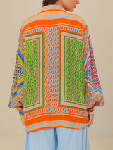 Kleurige Losse Shirt met Unieke Print en Ballonmouwen – Ademend Polyester, Casual en Comfortabel 5