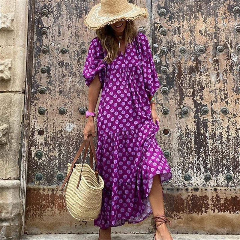 Bohemian Maxi Dress for Women with Vintage Design