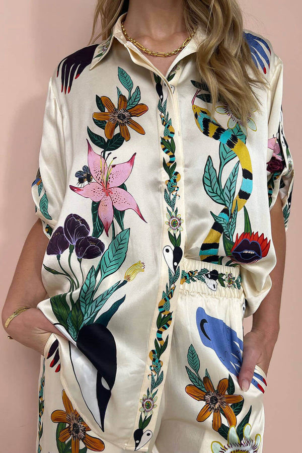 Chic Satin Blouse with Unique Print Design for Effortless Style