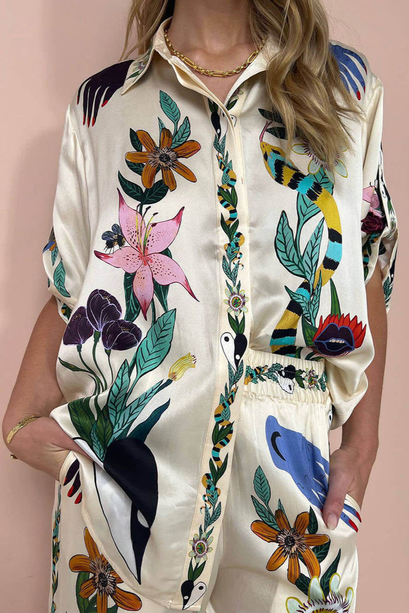 Chic Satin Blouse with Unique Print Design for Effortless Style