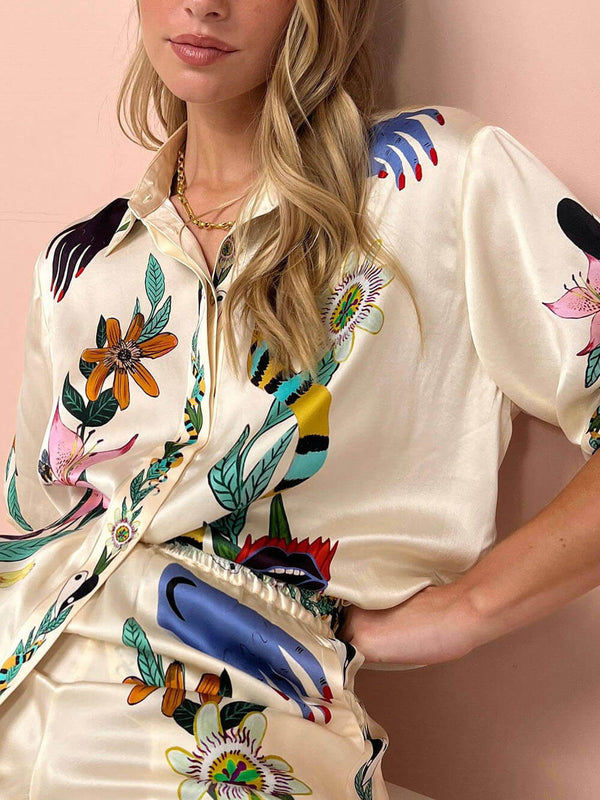 Chic Satin Blouse with Unique Print Design for Effortless Style