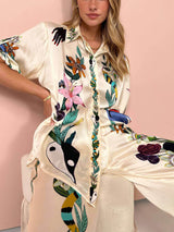 Chic Satin Blouse with Unique Print Design for Effortless Style