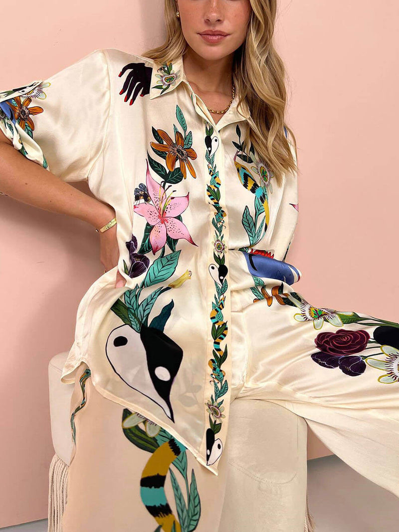 Chic Satin Blouse with Unique Print Design for Effortless Style