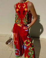 Trendy Women's Two-Piece Beach Cover-Up Set with Top and Wide-Leg Pants
