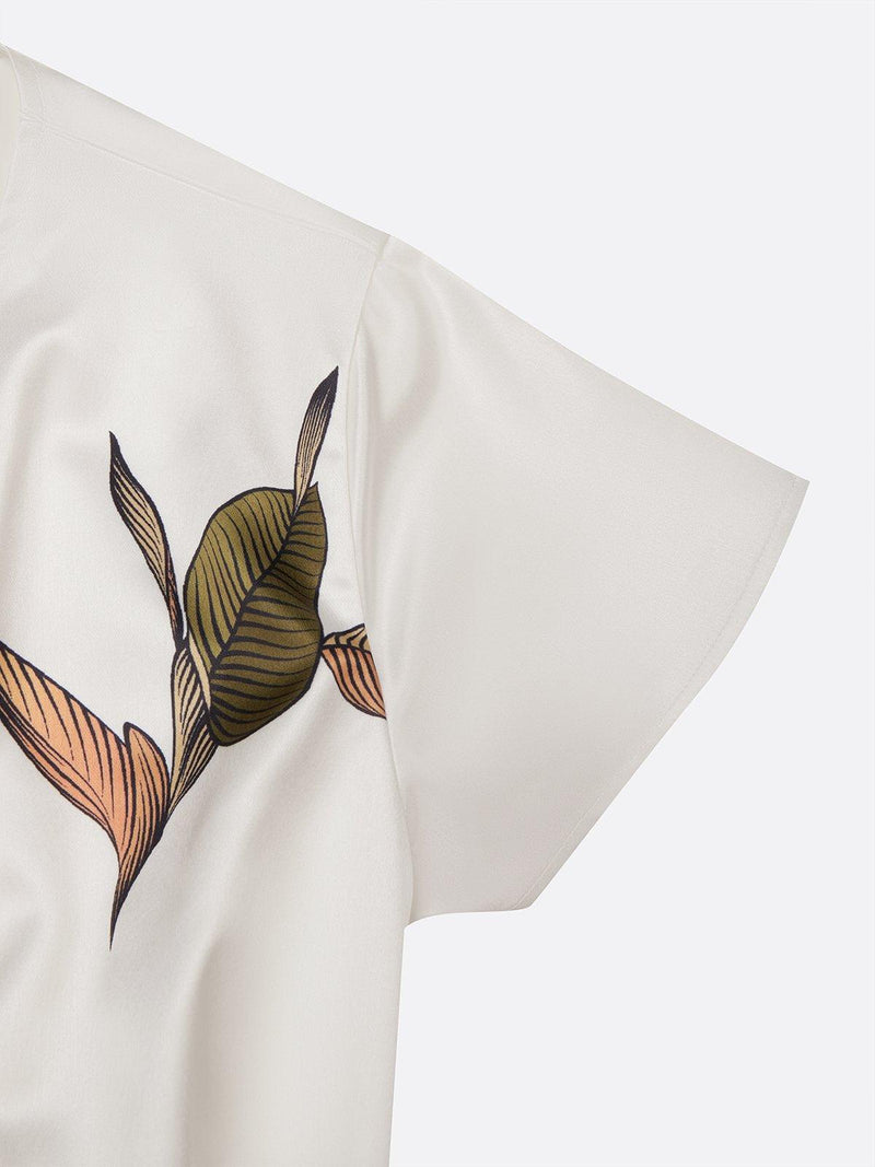 Satijnen Midi Jurk Dames met Bladerenprint en V-hals - Korte Mouwen Wrap Jurk voor Bruiloft en Dagelijks Gebruik 5