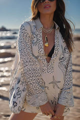 Satin Print Shirt met Fringe en Elastische Taille Shorts Set – Losse Pasvorm voor Comfort en Stijl 0