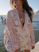 Satin Print Shirt met Fringe en Elastische Taille Shorts Set – Losse Pasvorm voor Comfort en Stijl 7