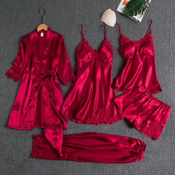 Vrouwen 5-delige Nachtkleding Set – Zacht Lichtgewicht Materiaal met Romantische Snit voor Comfortabele Avonden 0