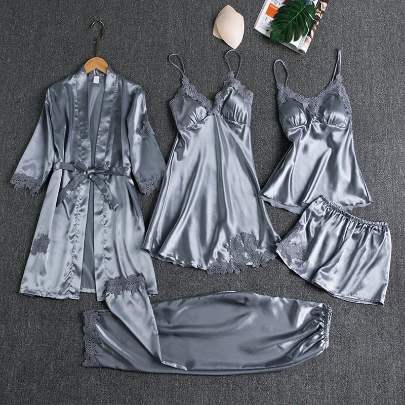 Vrouwen 5-delige Nachtkleding Set – Zacht Lichtgewicht Materiaal met Romantische Snit voor Comfortabele Avonden 3