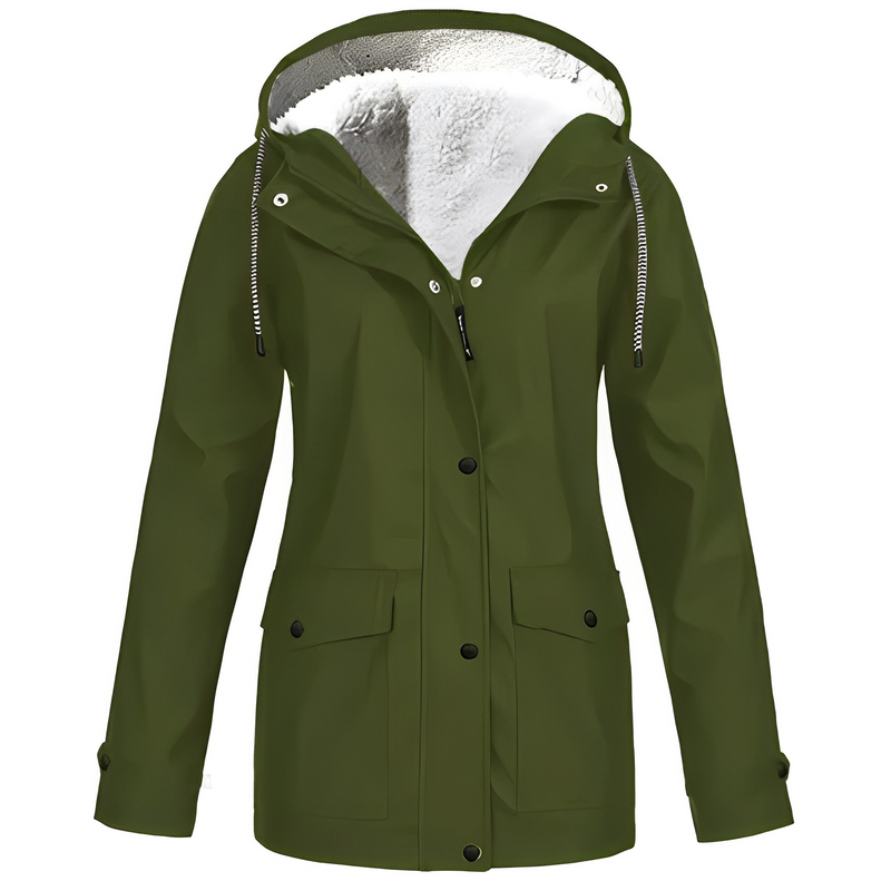 Warm Waterproof Women's Jacket with Adjustable Hood and Soft Lining – Stylish Rain Coat for Cold Weather