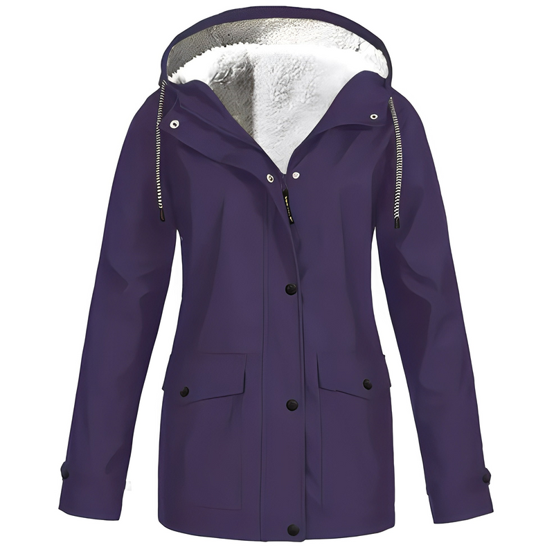 Warm Waterproof Women's Jacket with Adjustable Hood and Soft Lining – Stylish Rain Coat for Cold Weather