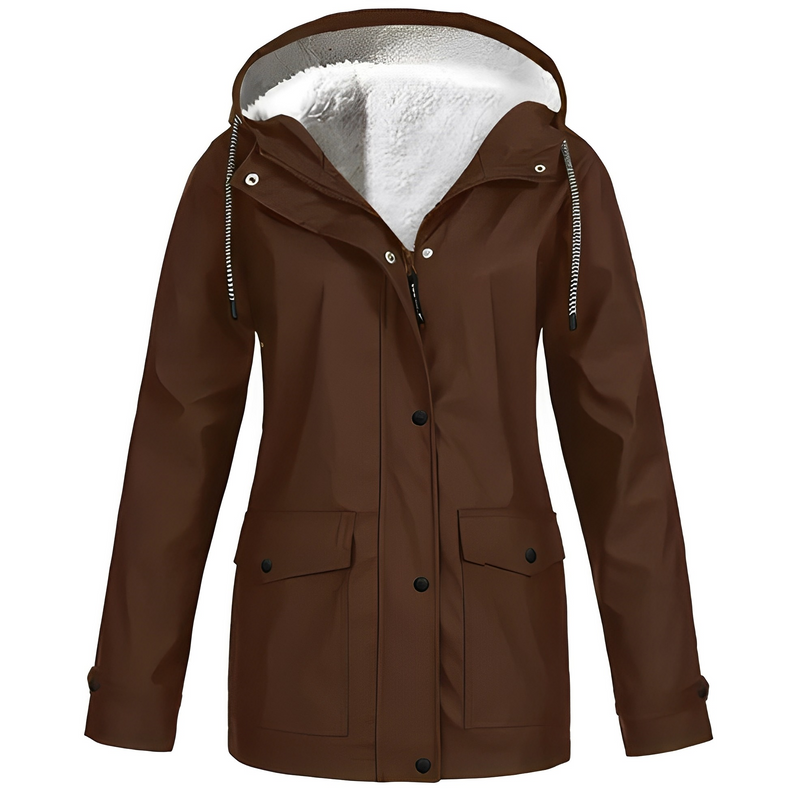 Warm Waterproof Women's Jacket with Adjustable Hood and Soft Lining – Stylish Rain Coat for Cold Weather