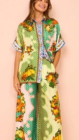 Zijde Shirt en Broek Set met Relaxed Pasvorm – 100% Zijde, Elastische Taille, Inzetzakken, Verfijnde Puntkraag 0