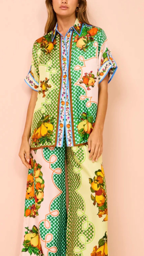 Zijde Shirt en Broek Set met Relaxed Pasvorm – 100% Zijde, Elastische Taille, Inzetzakken, Verfijnde Puntkraag 2