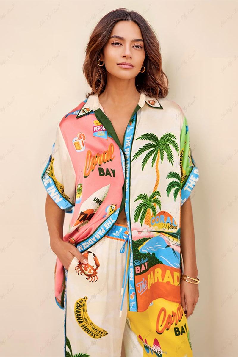Zomer 2-Delige Set met Uniek Design - Ademend Materiaal voor Strand en Feestjes, Vrolijke Kleuren 0