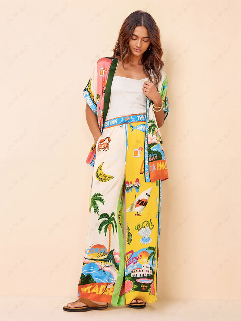 Zomer 2-Delige Set met Uniek Design - Ademend Materiaal voor Strand en Feestjes, Vrolijke Kleuren 3