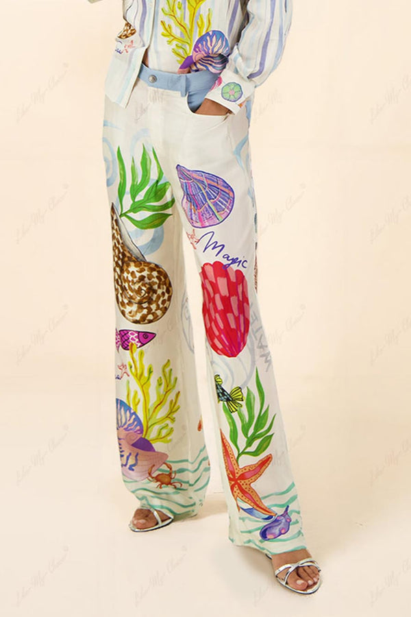 Zomerbroek Dames met Zeesterrenprint – Comfortabele Multicolor Zomer Broek voor Dames 0
