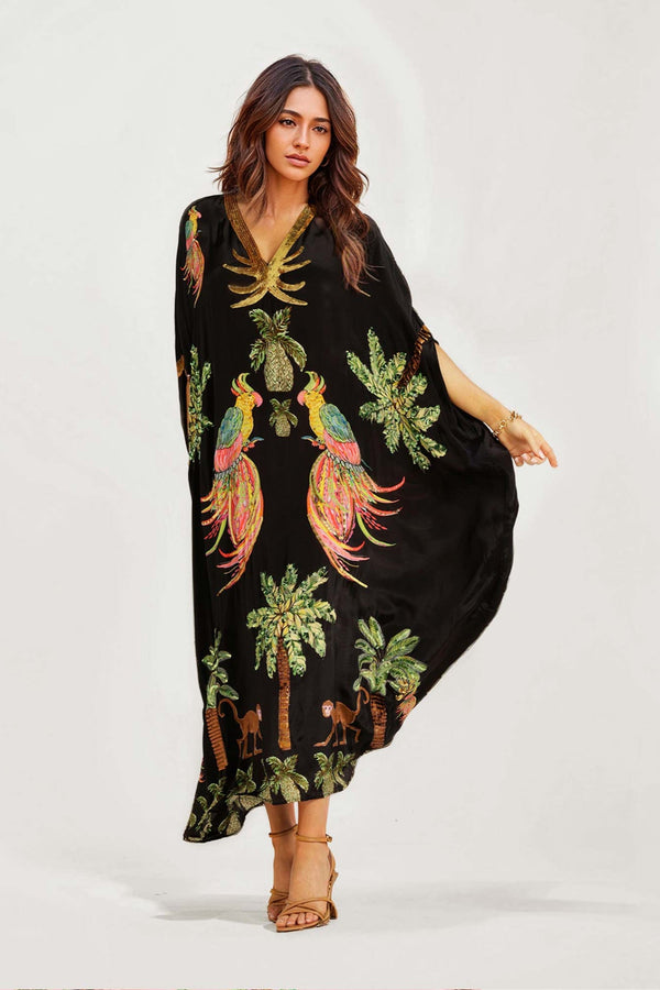 Vibrant Tropical Parrot Print Maxi Dress for Women