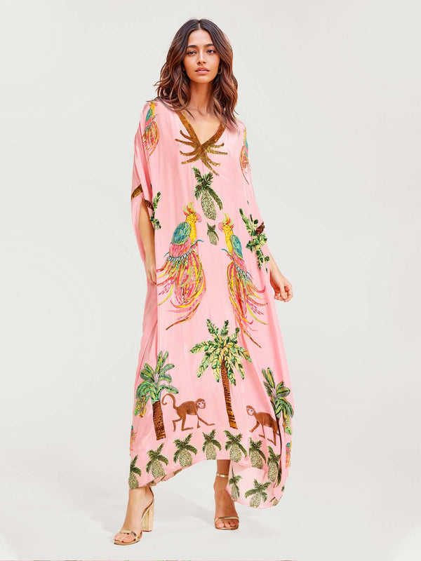 Vibrant Tropical Parrot Print Maxi Dress for Women
