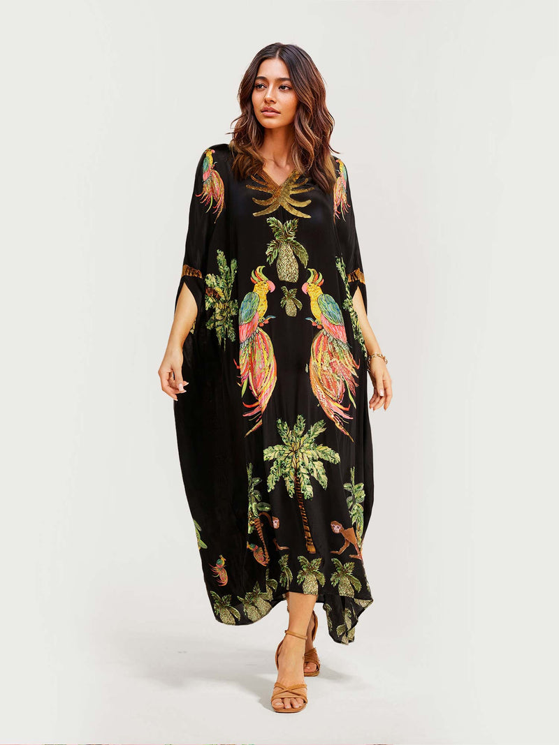Vibrant Tropical Parrot Print Maxi Dress for Women