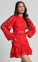 Elegant Lace Mini Dress with Long Sleeves for Women