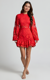 Elegant Lace Mini Dress with Long Sleeves for Women